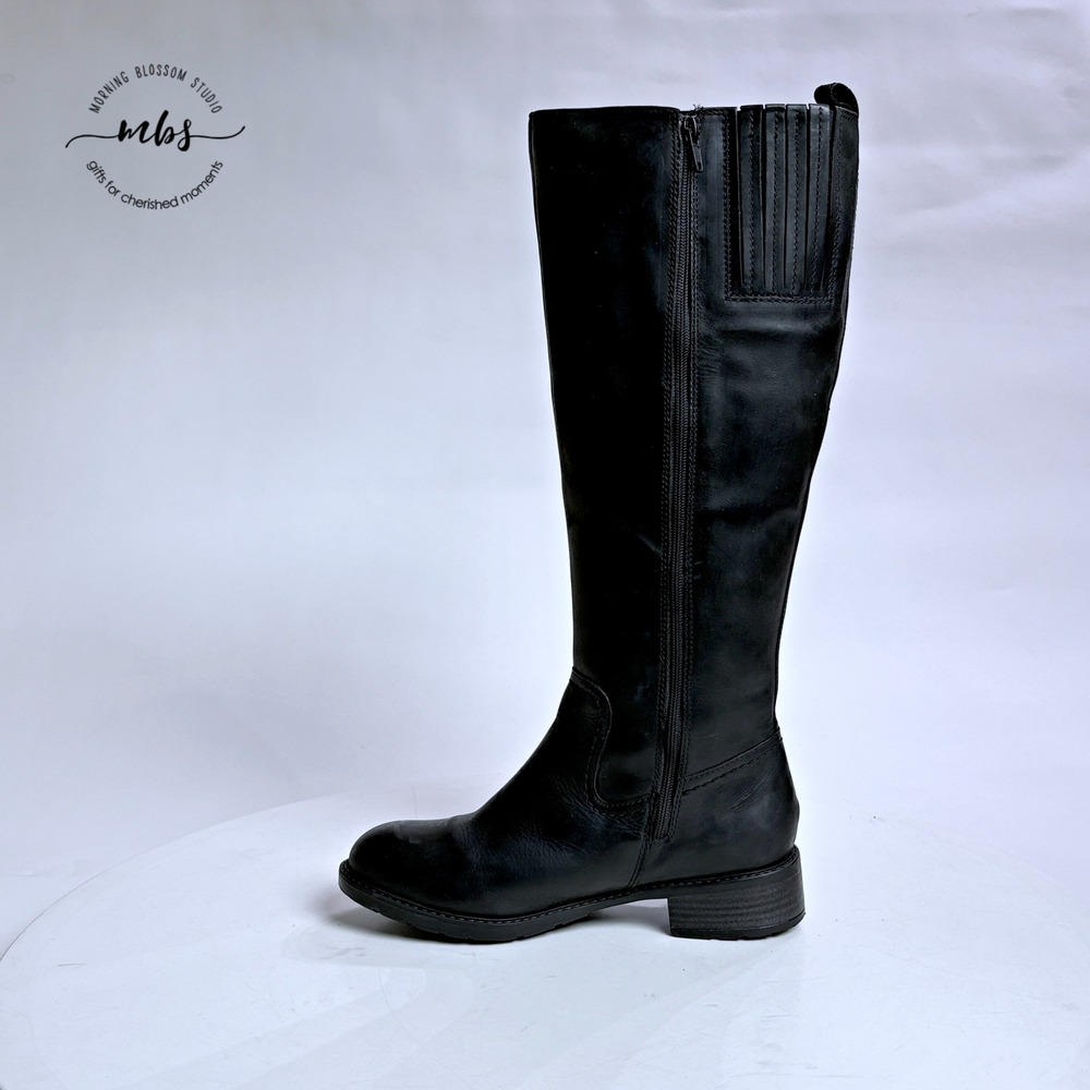 Clarks‎ Leather Fur Lined Side Zip Tall Boots Black Women 7 - Picture 4 of 13